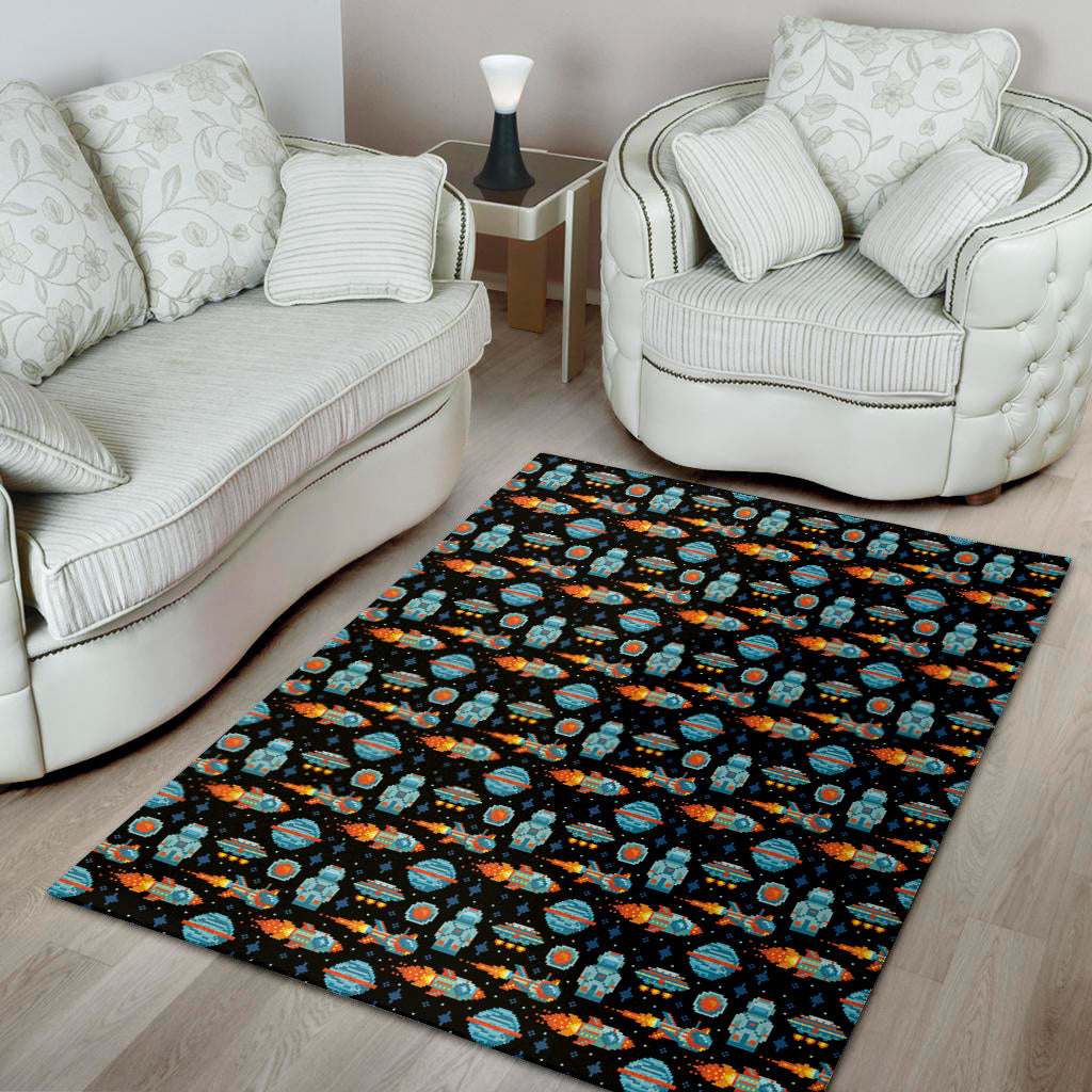 Astronaut And Space Pixel Pattern Print Area Rug