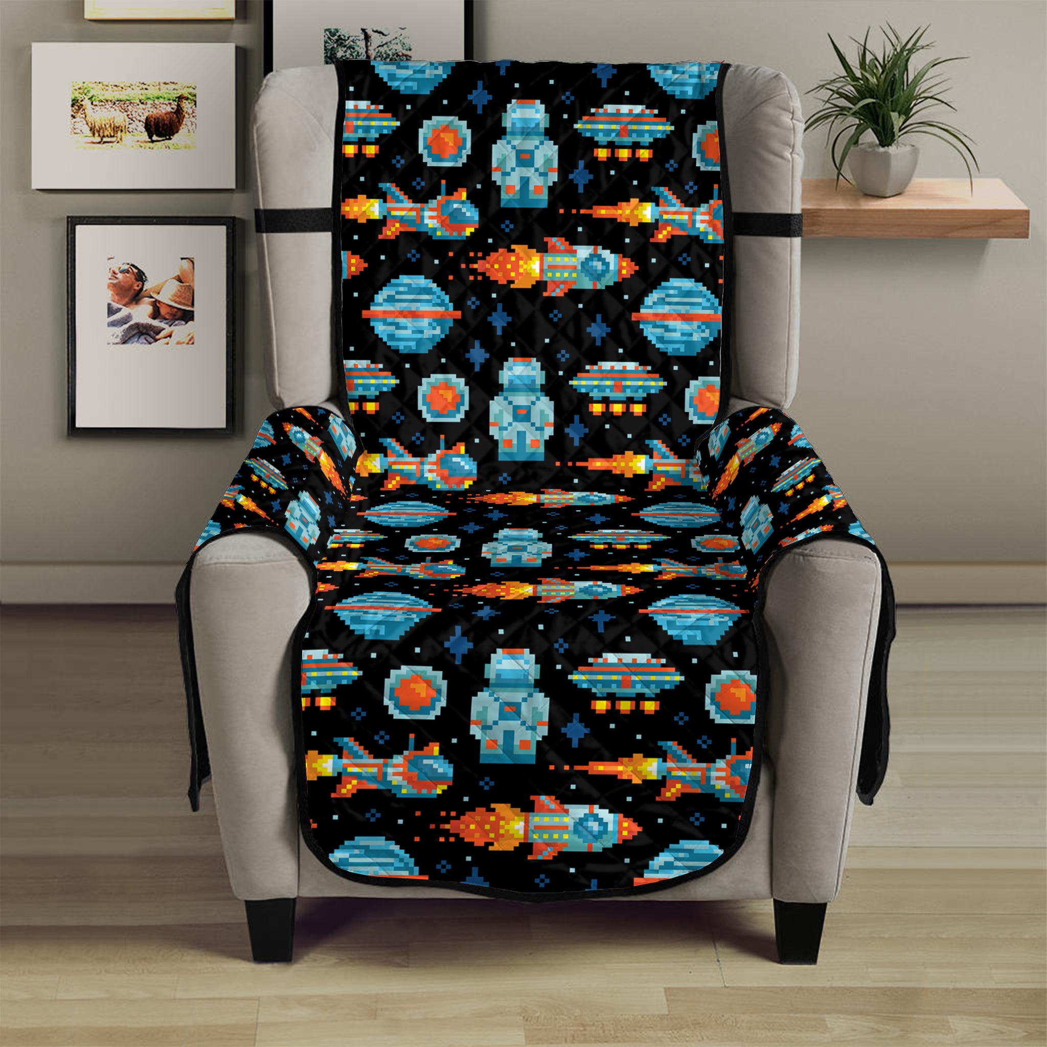 Astronaut And Space Pixel Pattern Print Armchair Protector