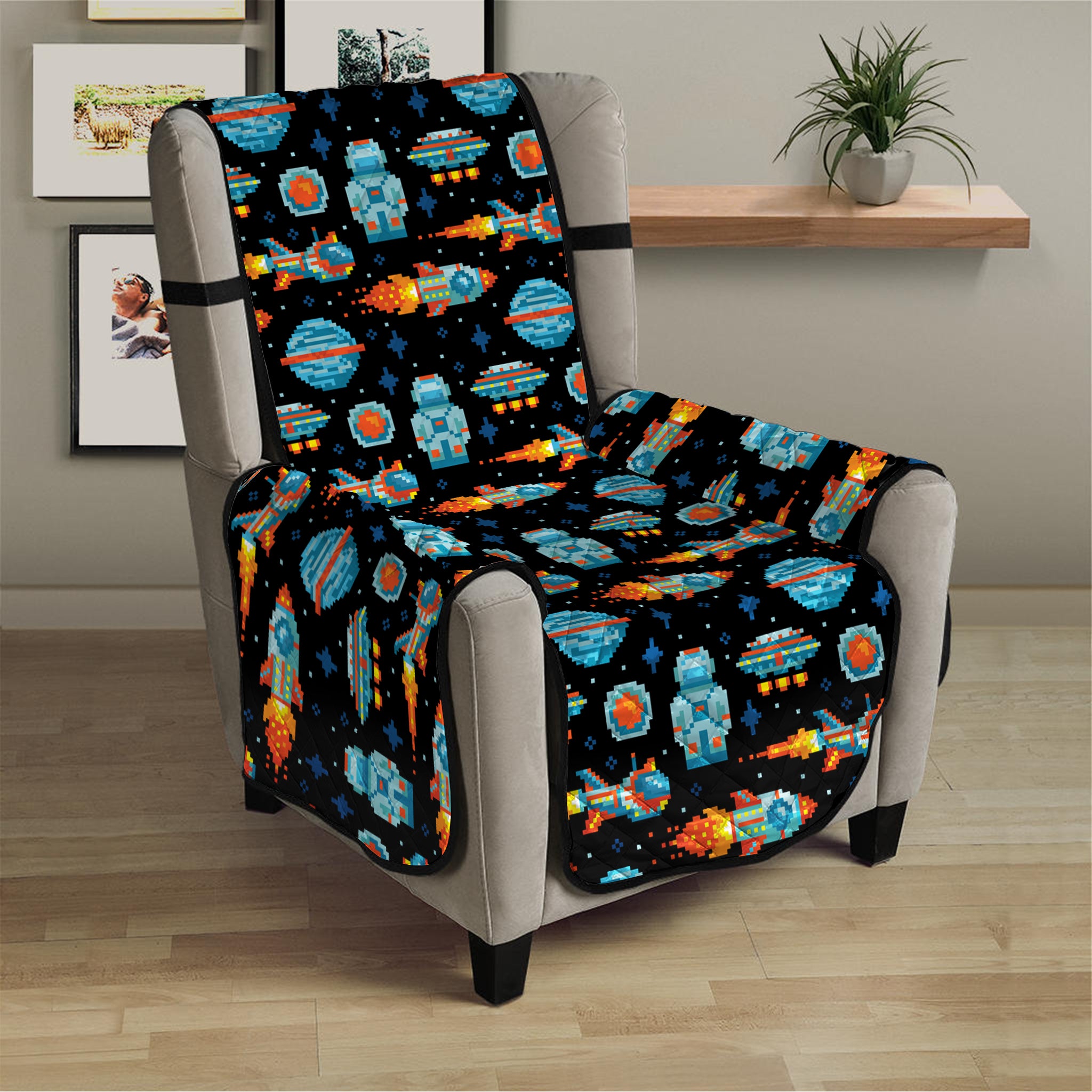 Astronaut And Space Pixel Pattern Print Armchair Protector