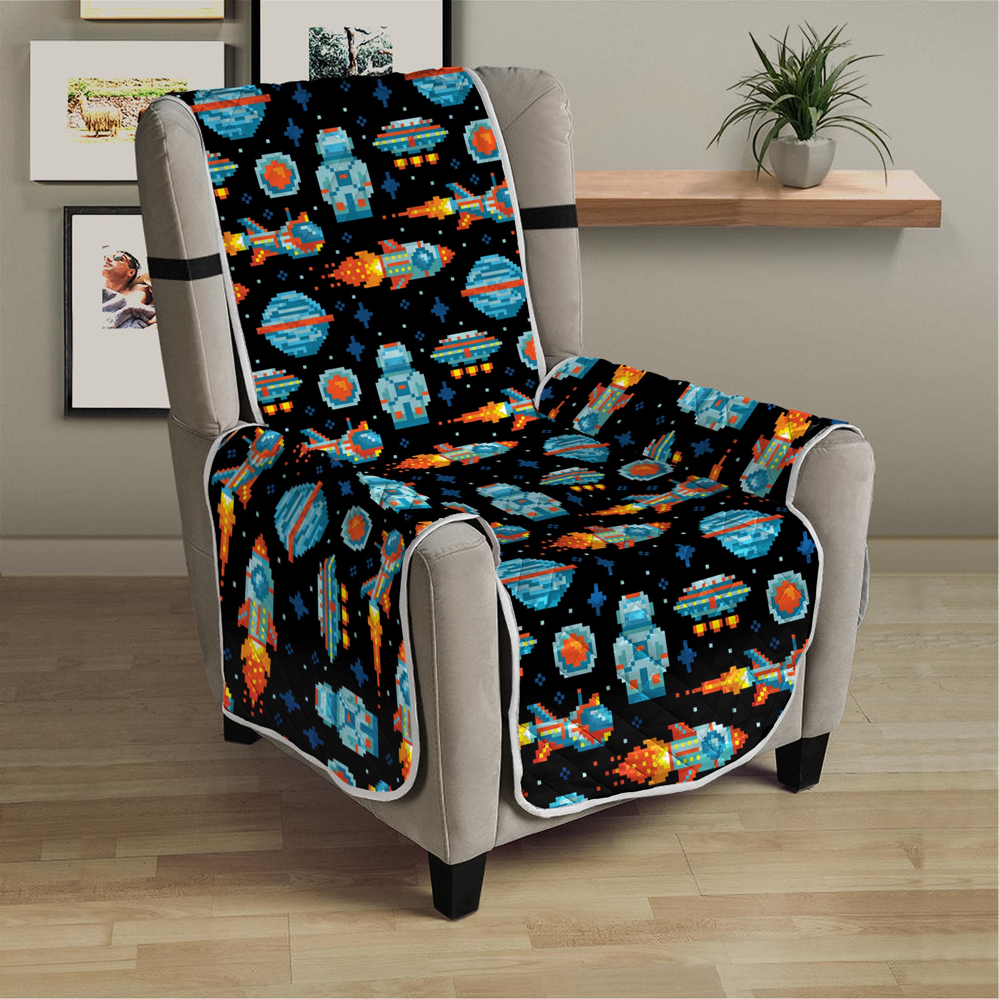 Astronaut And Space Pixel Pattern Print Armchair Protector