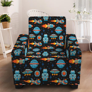 Astronaut And Space Pixel Pattern Print Armchair Slipcover