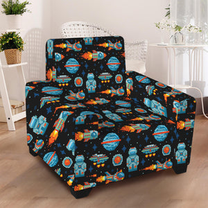 Astronaut And Space Pixel Pattern Print Armchair Slipcover