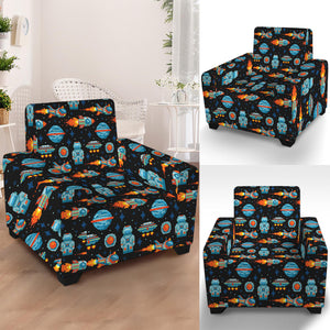 Astronaut And Space Pixel Pattern Print Armchair Slipcover