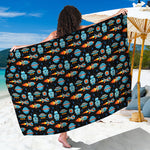 Astronaut And Space Pixel Pattern Print Beach Sarong Wrap