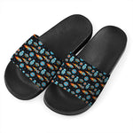 Astronaut And Space Pixel Pattern Print Black Slide Sandals