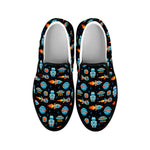 Astronaut And Space Pixel Pattern Print Black Slip On Shoes