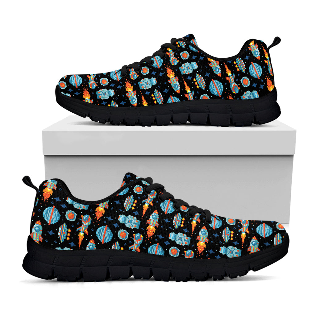 Astronaut And Space Pixel Pattern Print Black Sneakers