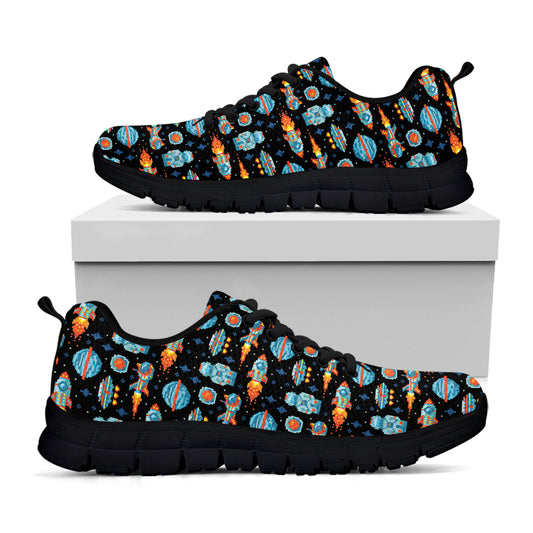 Astronaut And Space Pixel Pattern Print Black Sneakers