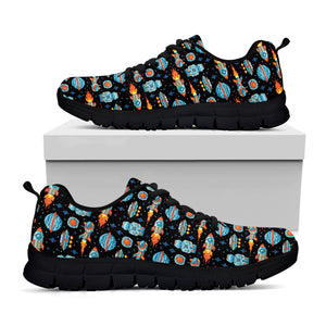 Astronaut And Space Pixel Pattern Print Black Sneakers