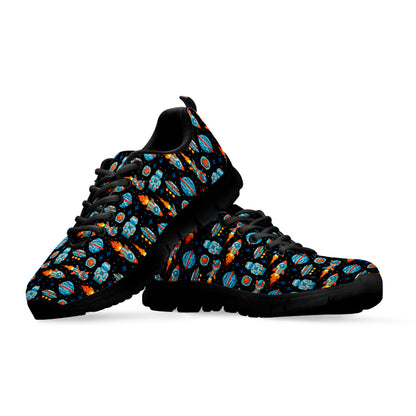Astronaut And Space Pixel Pattern Print Black Sneakers