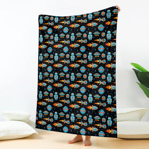 Astronaut And Space Pixel Pattern Print Blanket