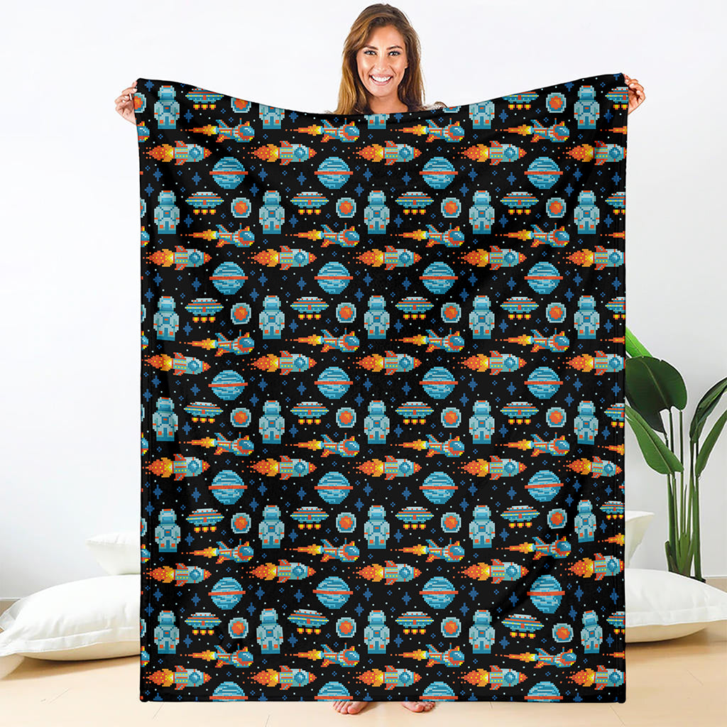 Astronaut And Space Pixel Pattern Print Blanket