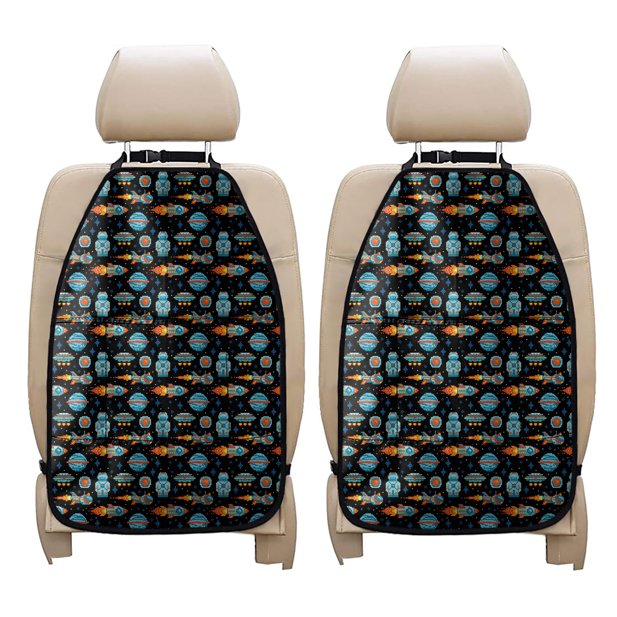 Astronaut And Space Pixel Pattern Print Car Seat Organizers