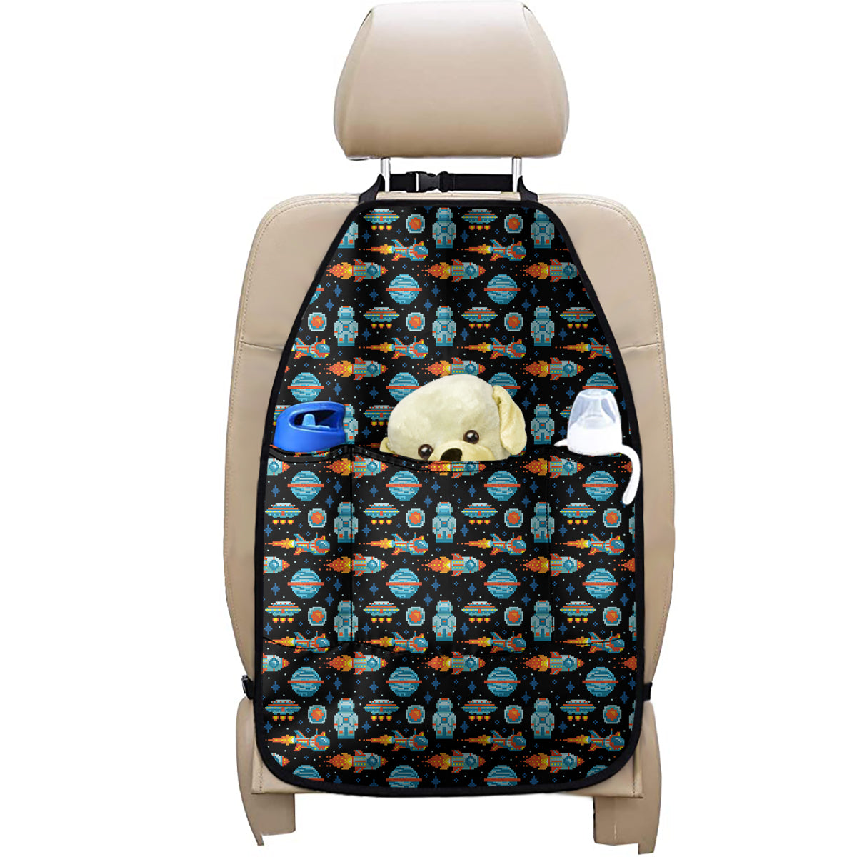 Astronaut And Space Pixel Pattern Print Car Seat Organizers