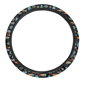 Astronaut And Space Pixel Pattern Print Car Steering Wheel Cover