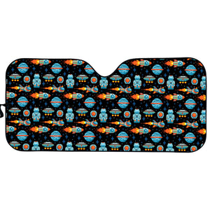 Astronaut And Space Pixel Pattern Print Car Sun Shade