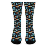 Astronaut And Space Pixel Pattern Print Crew Socks