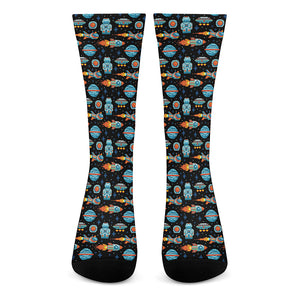 Astronaut And Space Pixel Pattern Print Crew Socks