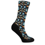 Astronaut And Space Pixel Pattern Print Crew Socks