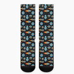 Astronaut And Space Pixel Pattern Print Crew Socks