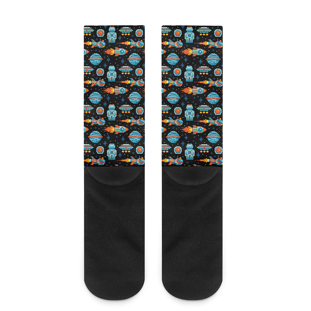 Astronaut And Space Pixel Pattern Print Crew Socks