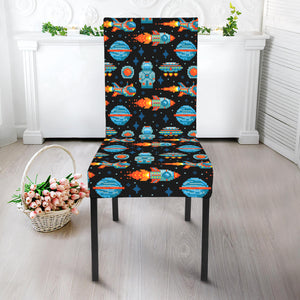 Astronaut And Space Pixel Pattern Print Dining Chair Slipcover