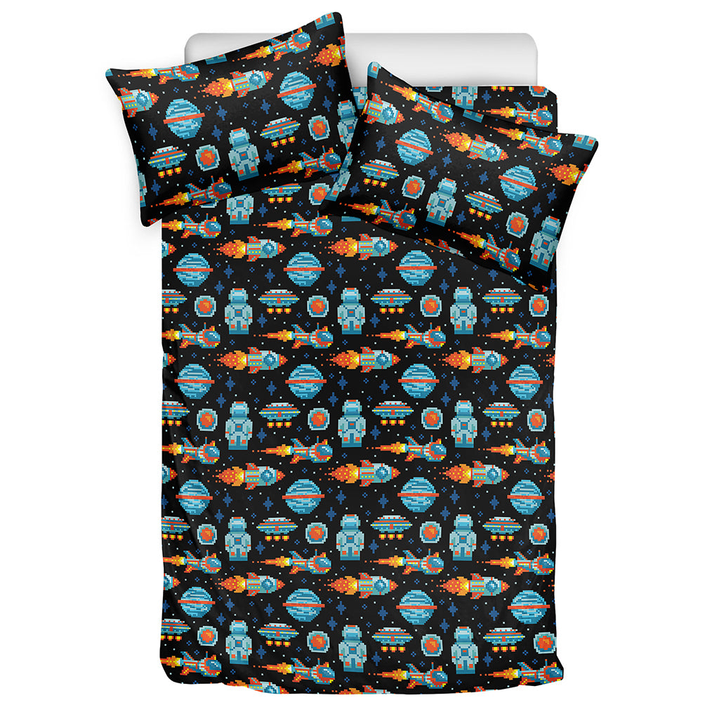 Astronaut And Space Pixel Pattern Print Duvet Cover Bedding Set