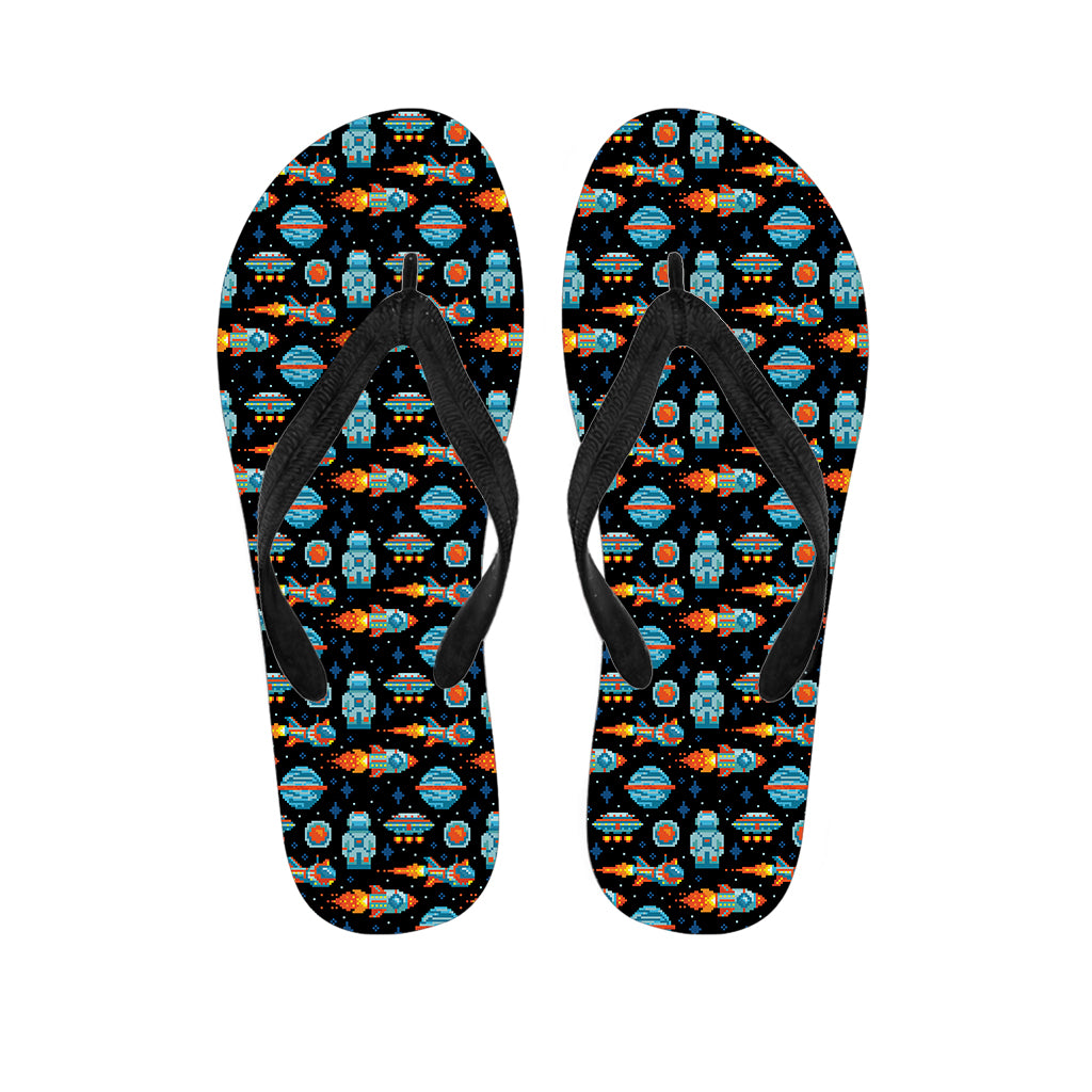 Astronaut And Space Pixel Pattern Print Flip Flops