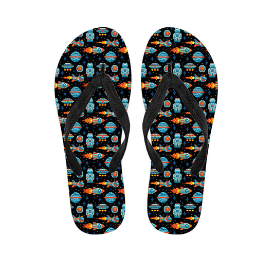 Astronaut And Space Pixel Pattern Print Flip Flops