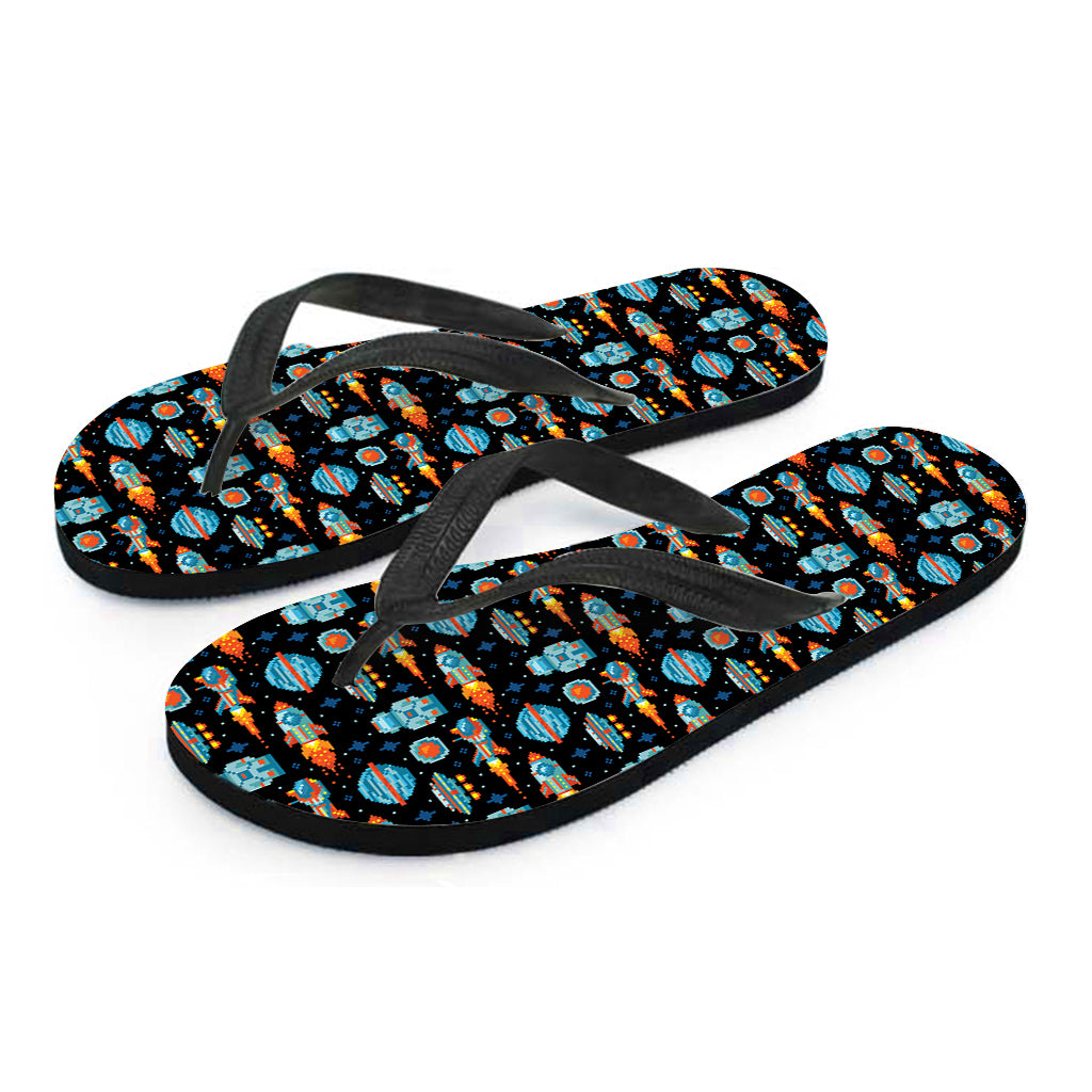 Astronaut And Space Pixel Pattern Print Flip Flops