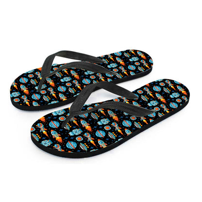 Astronaut And Space Pixel Pattern Print Flip Flops