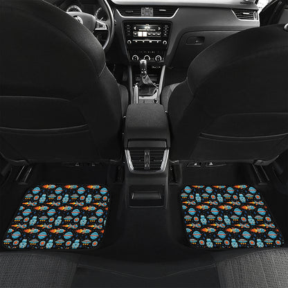 Astronaut And Space Pixel Pattern Print Front and Back Car Floor Mats