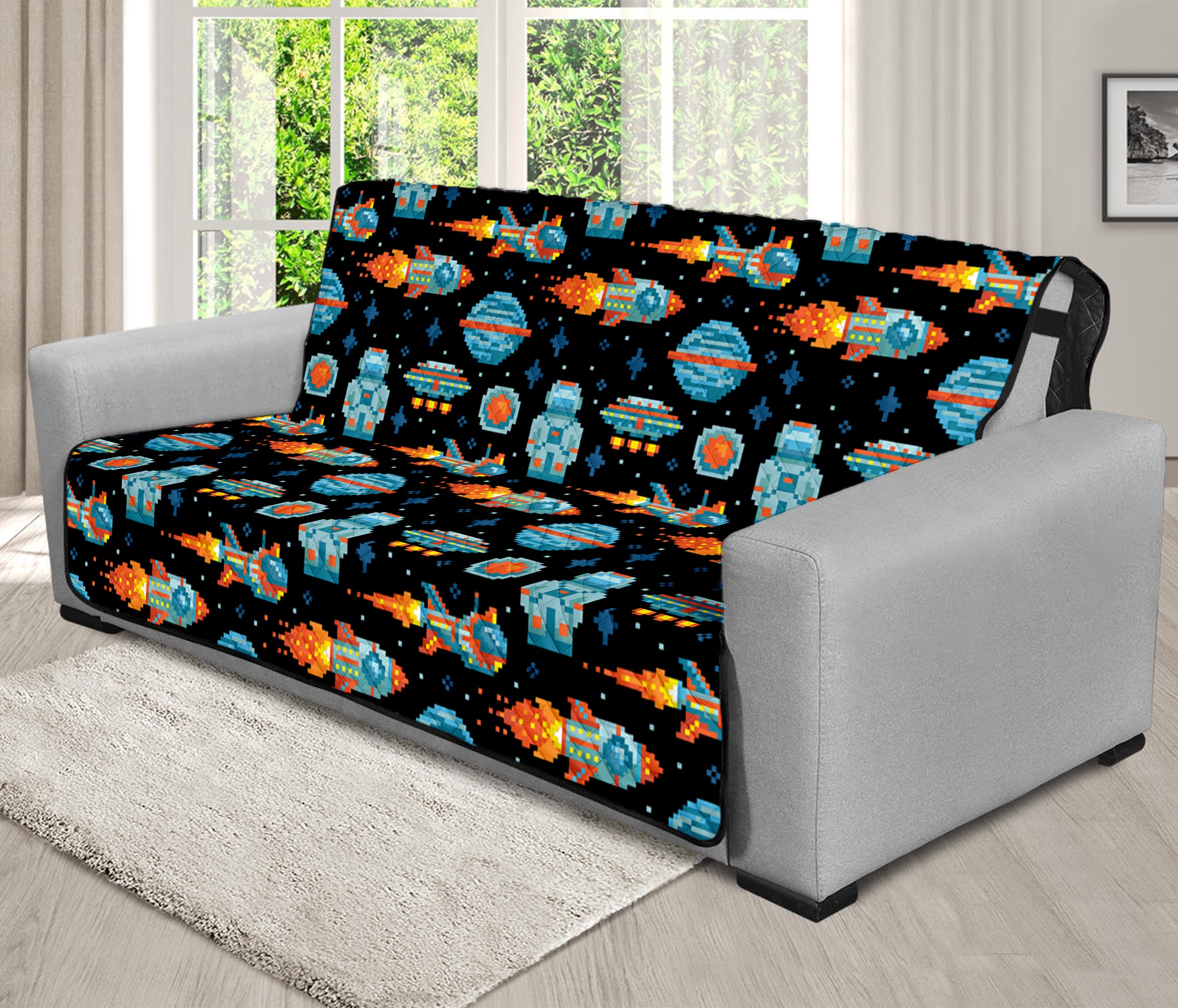 Astronaut And Space Pixel Pattern Print Futon Protector