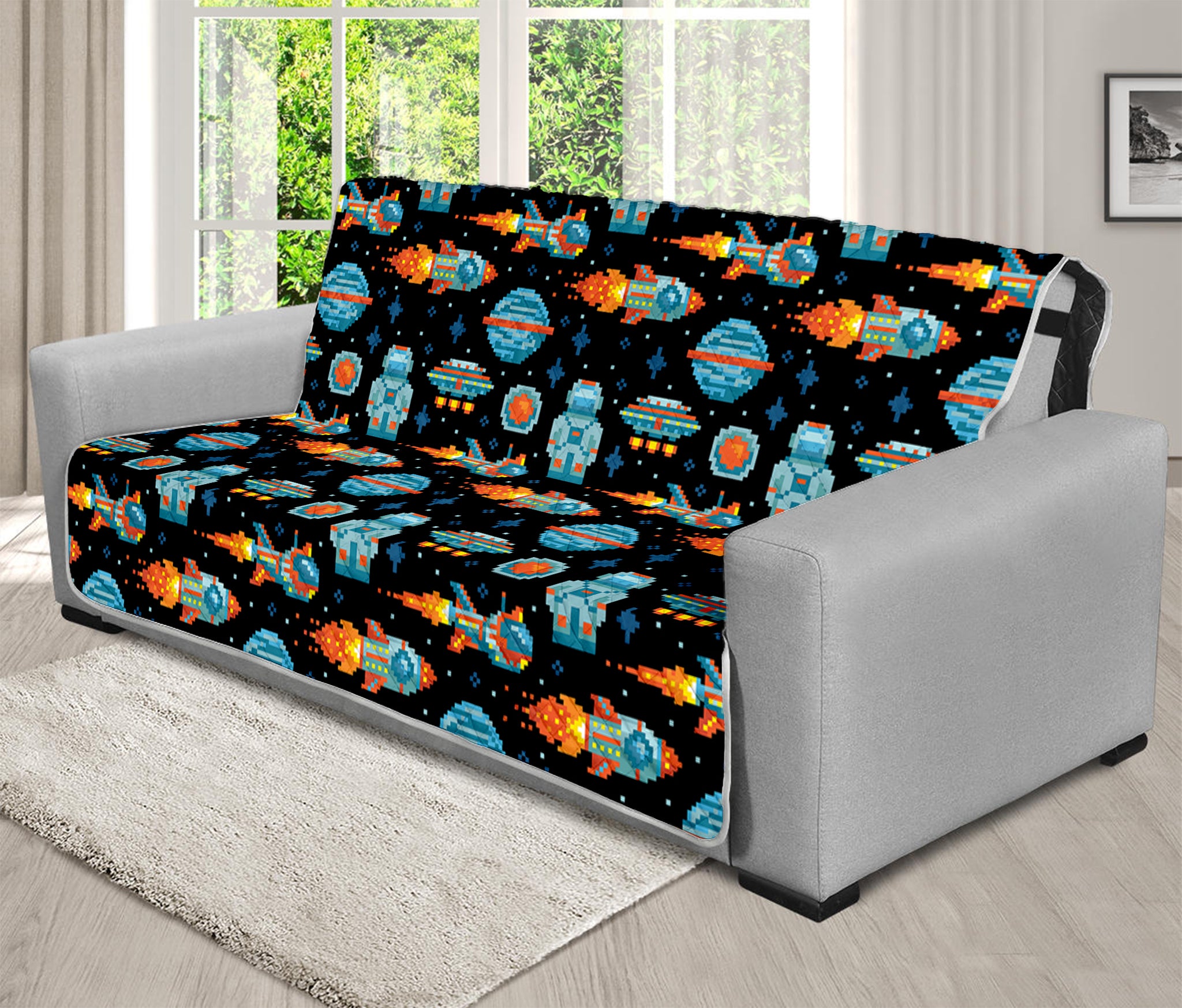 Astronaut And Space Pixel Pattern Print Futon Protector