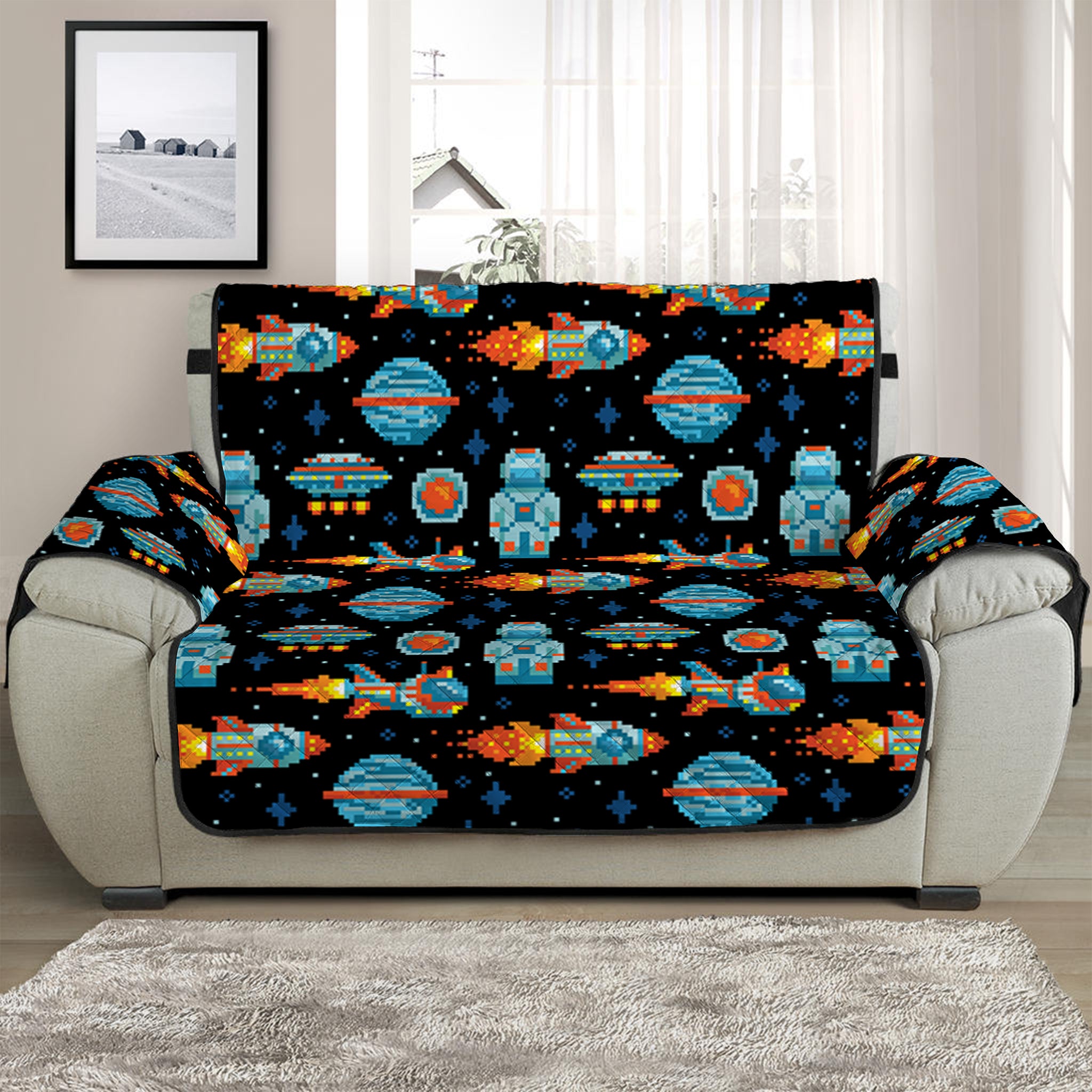 Astronaut And Space Pixel Pattern Print Half Sofa Protector