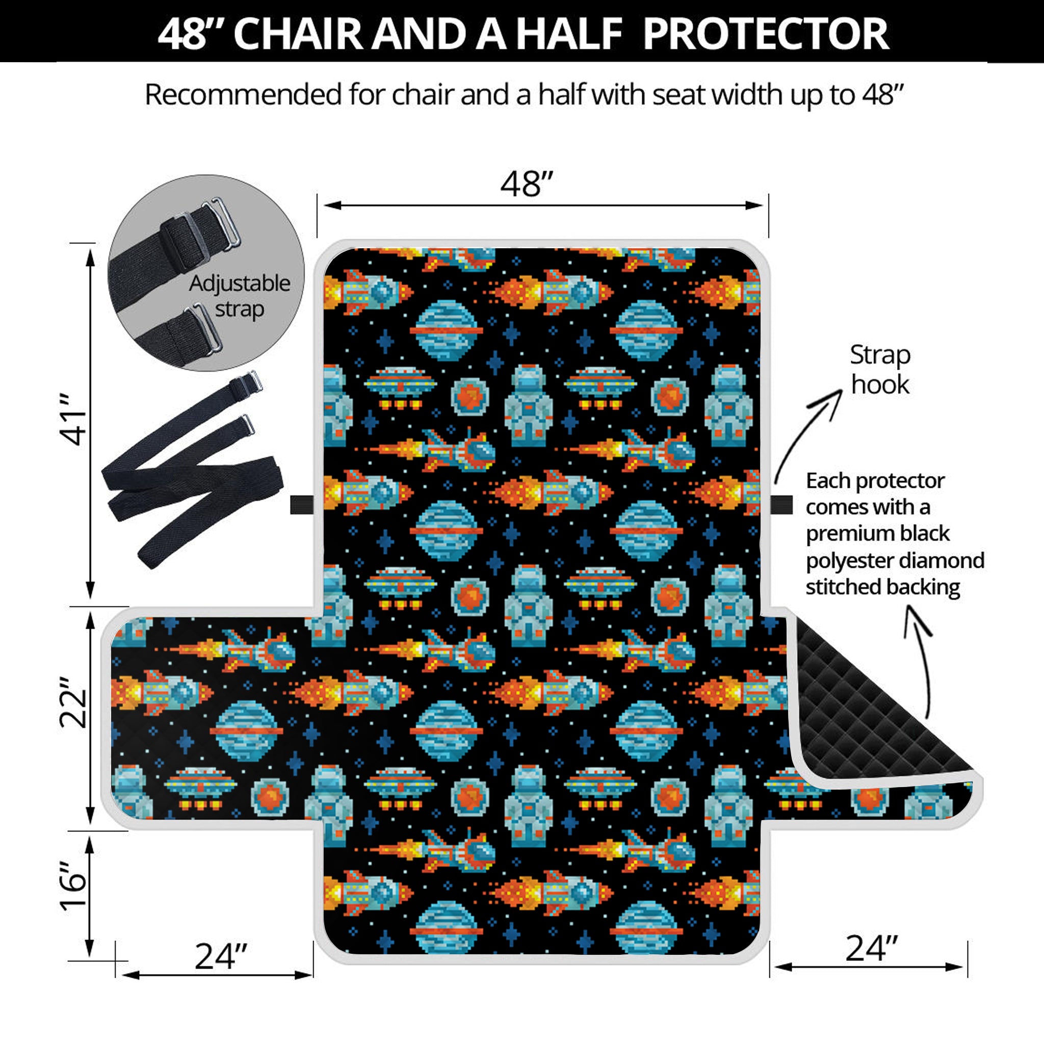 Astronaut And Space Pixel Pattern Print Half Sofa Protector