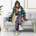 Astronaut And Space Pixel Pattern Print Hooded Blanket