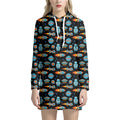 Astronaut And Space Pixel Pattern Print Pullover Hoodie Dress
