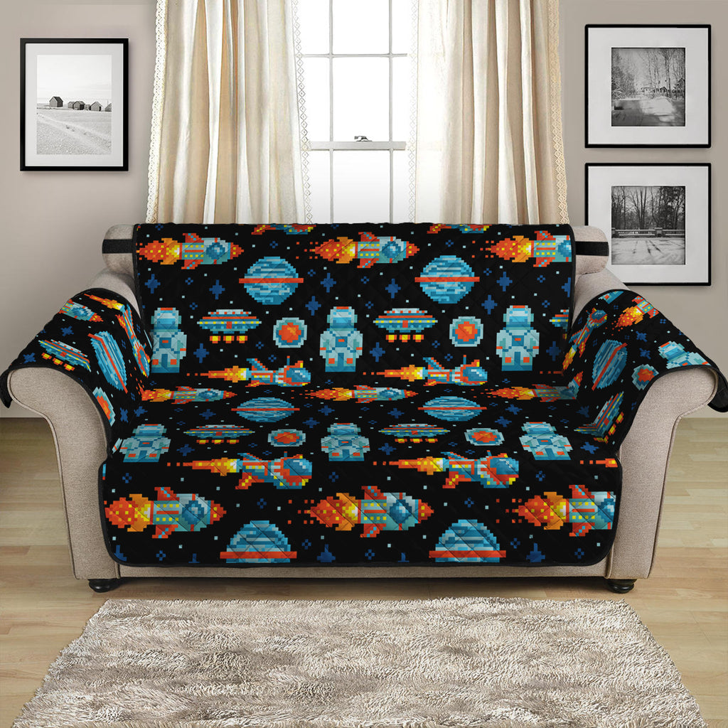 Astronaut And Space Pixel Pattern Print Loveseat Protector