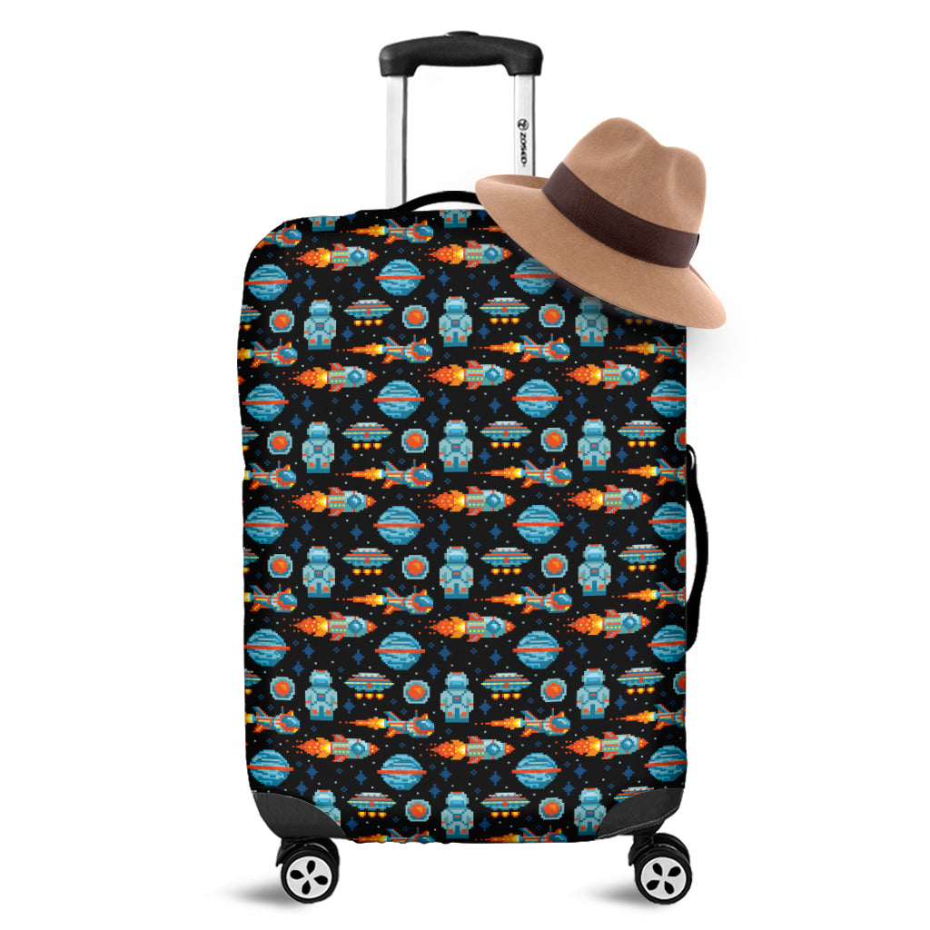 Astronaut And Space Pixel Pattern Print Luggage Cover