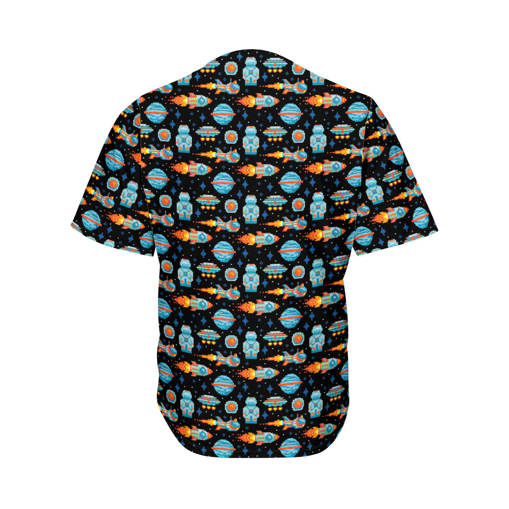 Astronaut And Space Pixel Pattern Print Men's Baseball Jersey