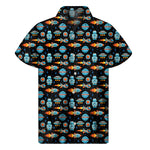 Astronaut And Space Pixel Pattern Print Men's Short Sleeve Shirt