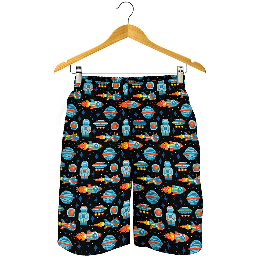 Astronaut And Space Pixel Pattern Print Men's Shorts