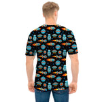 Astronaut And Space Pixel Pattern Print Men's T-Shirt
