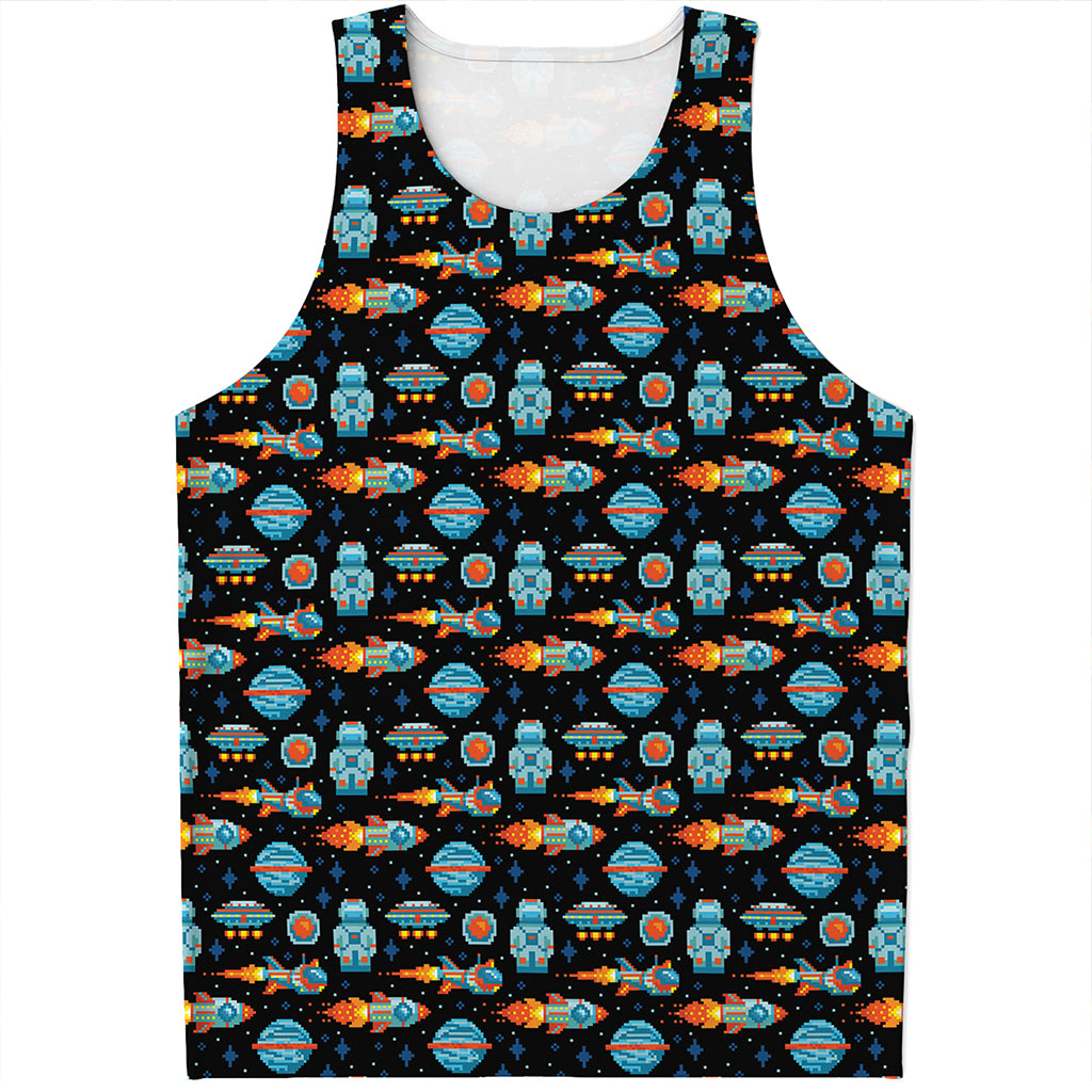 Astronaut And Space Pixel Pattern Print Men's Tank Top