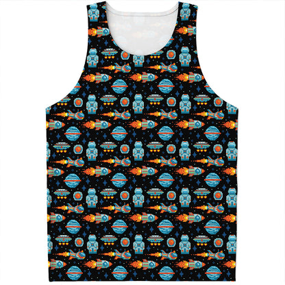 Astronaut And Space Pixel Pattern Print Men's Tank Top