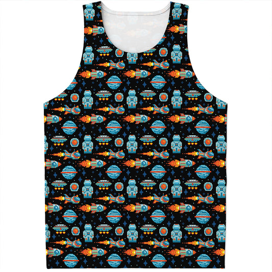 Astronaut And Space Pixel Pattern Print Men's Tank Top