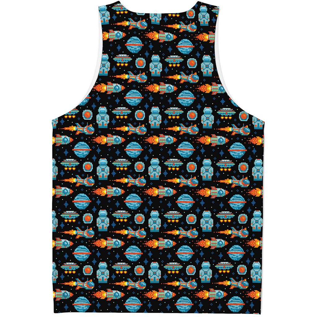 Astronaut And Space Pixel Pattern Print Men's Tank Top