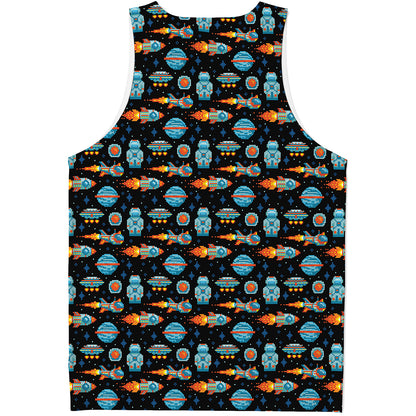 Astronaut And Space Pixel Pattern Print Men's Tank Top