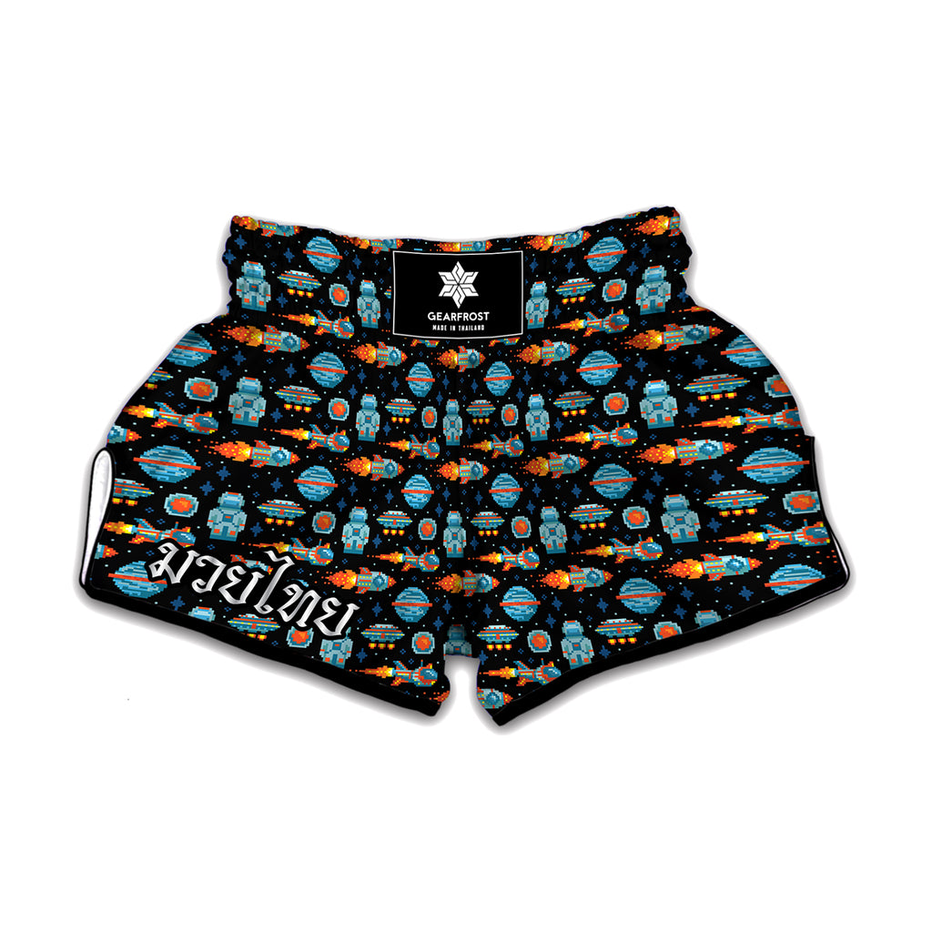 Astronaut And Space Pixel Pattern Print Muay Thai Boxing Shorts
